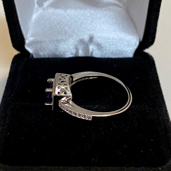 925 Sterling Silver Blue CZ Diamond Halo Ring - Picture 5 of 14